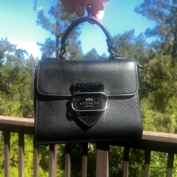 NWT COACH Morgan Top Handle Satchel CF321 in Blk Snake Embossed & Pebble Leather - Picture 1 of 10